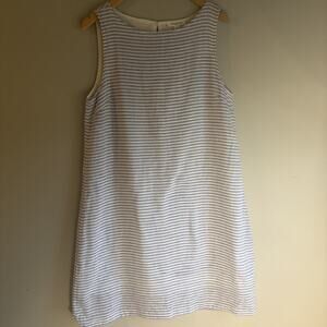Beach Lunch Lounge Sleeveless Shift Dress Womens M Blue White Stripe Linen Blend